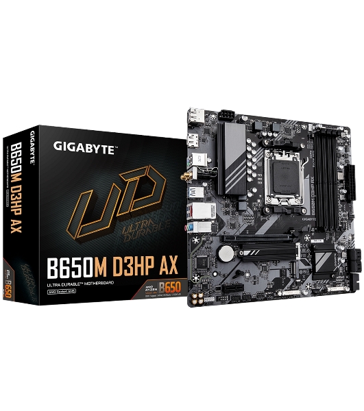 Материнская плата Gigabyte B650M D3HP AX (V1.2), AM5, AMD B650, 4xDDR5, 4xSATA, 2xM.2, 1xPCI-E 4.0 x16, 1xPCI-E 4.0 x1, 3xUSB-A 3.2 Gen 1, 1xUSB-C 3.2 Gen 2, 1x 2.5Gb LAN, 3x3.5 мм, 7.1, Micro-ATX