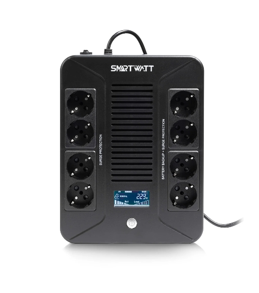 Источник бесперебойного питания SMARTWATT UPS SAFE PRO LCD 600 Line-interactive 600VA/360W Brick (Euro x8, USB, RJ11/RJ45 protection, LCD, 275x210x9