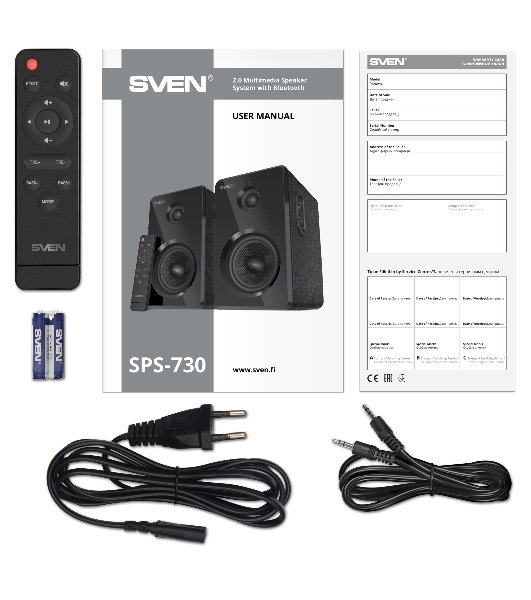 Акустическая система SVEN SPS-730 2.0 черные (2x25Вт, экокожа, USB/SD, пульт ДУ, Bluetooth)