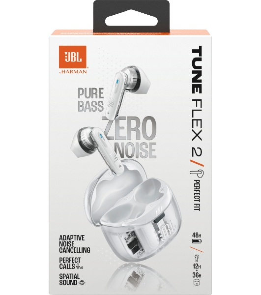 Наушники TWS JBL Tune Flex 2 призрачно-белый, вкладыши/внутриканальные (трансформер), Bluetooth, адаптивное шумоподавление
