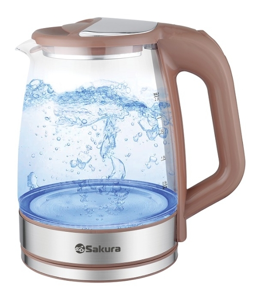 Чайник электрический Sakura SA-2722BR 2,2л,стекл,темный шоколад