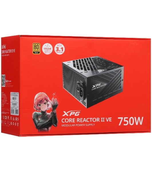 Блок питания ADATA COREREACTORIIVE750G-BKCEU, 750Вт, 80 PLUS Gold, 120мм, модульный, черный