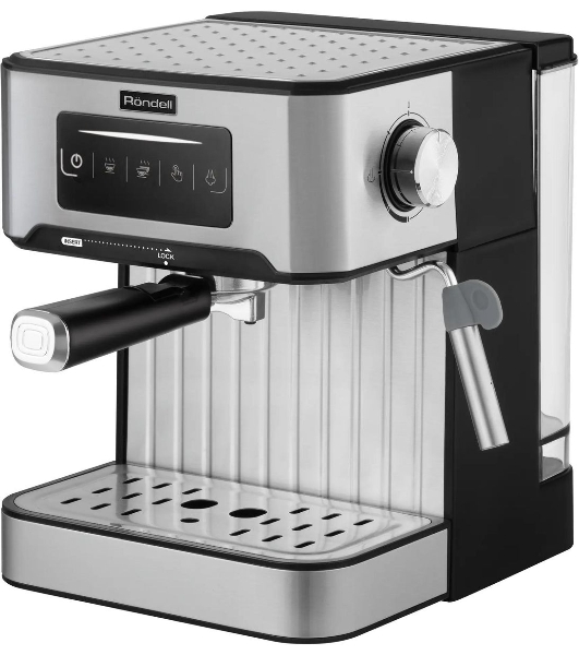 Кофеварка рожковая Rondell RDE-1106 серебристый, исп. кофе - молотый, 1.6 л, 850 Вт, 20 бар