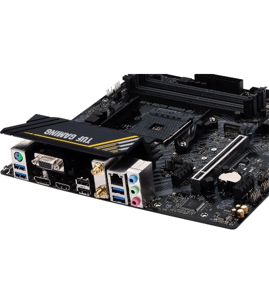 Материнская плата ASUS TUF GAMING A520M-PLUS WIFI, AM4, AMD A520, 4xDDR4, 4xSATA, 1xM.2, 1xPCIe 3.0 x16, 2xPCIe x1, 1xVGA, 1xHDMI, 1xDP, 1x 1Gb LAN, 2xUSB-A 3.2 Gen 1, 2xUSB-A 2.0, 3x3.5 мм, 7.1, mATX