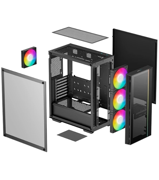 Компьютерный корпус Deepcool MATREXX 55 V4 без БП, боковое окно (закаленное стекло), 3xARGb LED 140мм вентилятора спереди, 1xARGb LED 120мм вентилятор сзади, черный, ATX