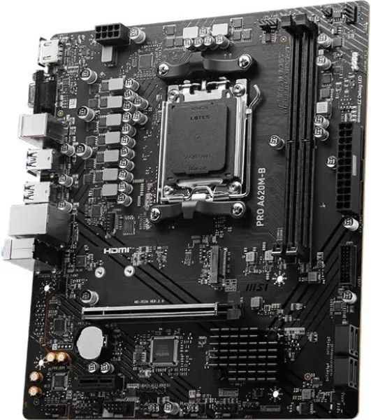 Материнская плата MSI PRO A620M-B, AM5, AMD A620, 2xDDR5, 4xSATA, 1xM.2 (PCIe 4.0 x4), 1xPCIe 4.0 x16, 1xPCIe 3.0 x1, 1xHDMI, 1xVGA, 1x2.5Gb LAN, 6xUSB-A 5Gbps, 6xUSB-A 2.0, 3x3.5 мм, 7.1, mATX