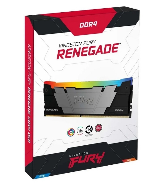Оперативная память Kingston Fury Renegade, DDR4, 32GB (2x16GB), 3200MHz, CL16, DIMM, с радиатором, RGB, серебристый/черный