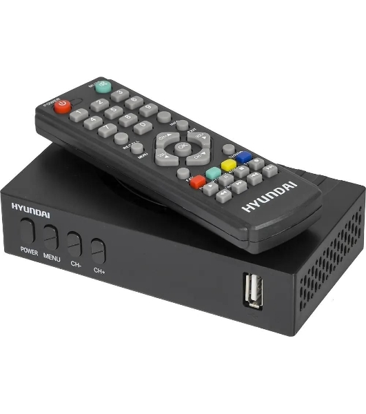 Приставка для цифрового ТВ Hyundai H-DVB440 черный, DVB-T2, DVB-T, DVB-C, HDMI, USB 2.0 x2