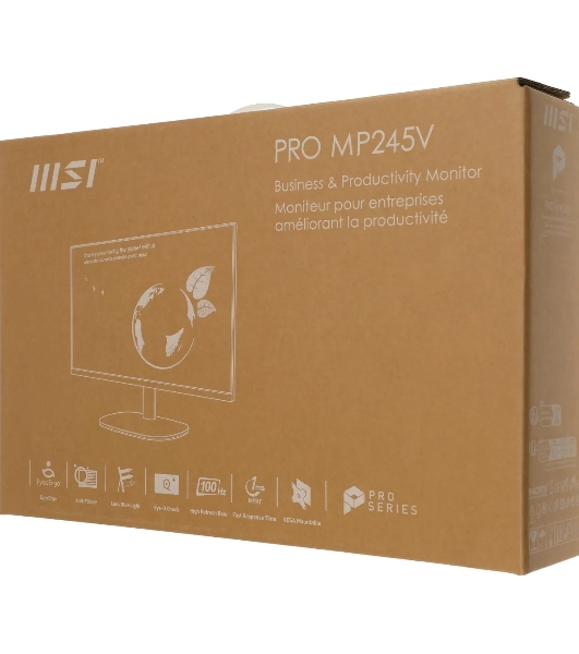 Монитор 23.8' MSI Pro MP245V VA 1920x1080, 100 Гц, 4 мс, 16:9, 300 кд/м², HDMI 1.4b, VGA, 3.5 мм, черный
