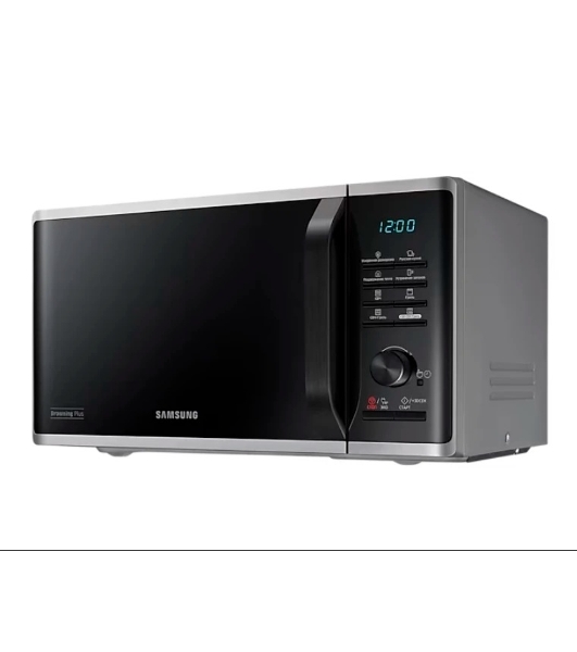 Микроволновая печь Samsung MG23K3515AS/BW серебристый/черный, 23 л, 800 Вт, переключатели - кнопки, поворотный механизм