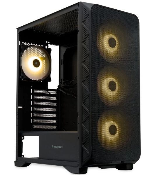 Компьютерный корпус HSPD M521, Mesh Mid Tower, черный, slide TG, 0.45 SPCC, 4x120мм ARGb ATX, mATX, mITX 160/330/184мм 2x2.5', -, 7xPCI 2xUSB-A 3.0, 1xUSB-A 1.0 390x200x449мм