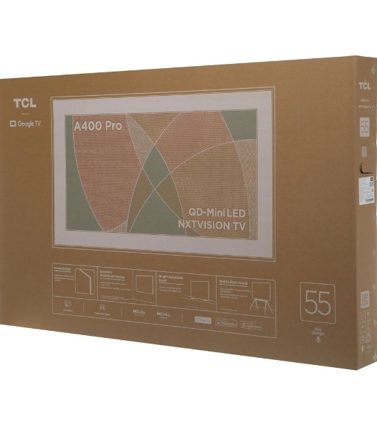 Телевизор TCL 55A400 Pro, Mini LED, 55', бежевый, QLED, 4K Ultra HD, 144Hz, Google TV, 3Gb/32Gb