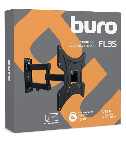 Кронштейн для телевизора Buro FL3S черный, 20'-48' макс. 15 кг, настенный, поворотно-выдвижной и наклонный