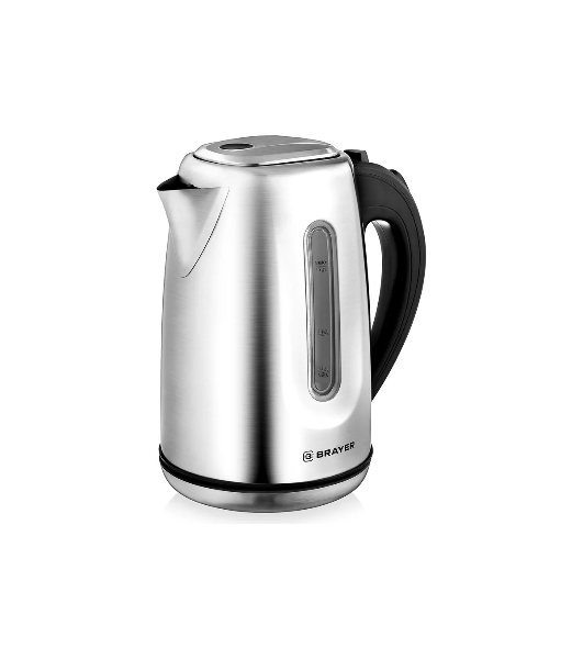 Электрочайник BRAYER BR1014 серебристый, 1.7 л, 2200 Вт, скрытый нагревательный элемент