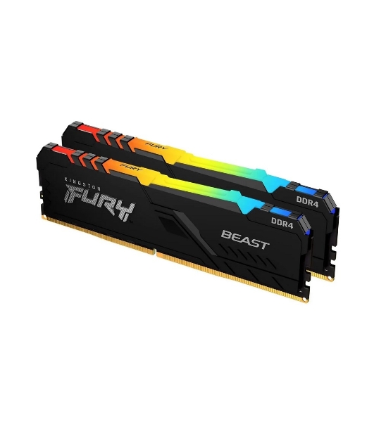 Оперативная память Kingston Fury Beast, DDR4, 16GB (2x8GB), 3200MHz, CL16, DIMM, с радиатором, RGB, черный