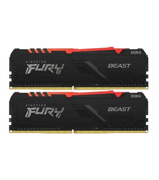 Оперативная память Kingston Fury Beast, DDR4, 16GB (2x8GB), 3200MHz, CL16, DIMM, с радиатором, RGB, черный