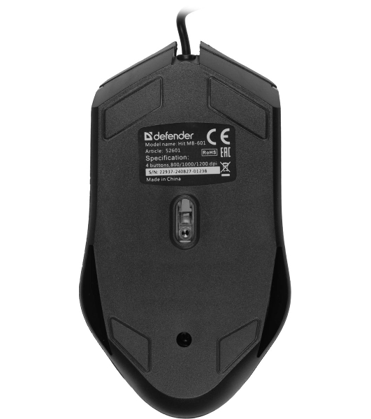 Мышь проводная Defender Hit MB-601 черный, 1200 dpi, USB, кнопки - 4