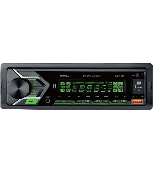 Автомагнитола Digma MCP-517, 1 DIN, Bluetooth, USB Type-A, AUX, пульт ДУ
