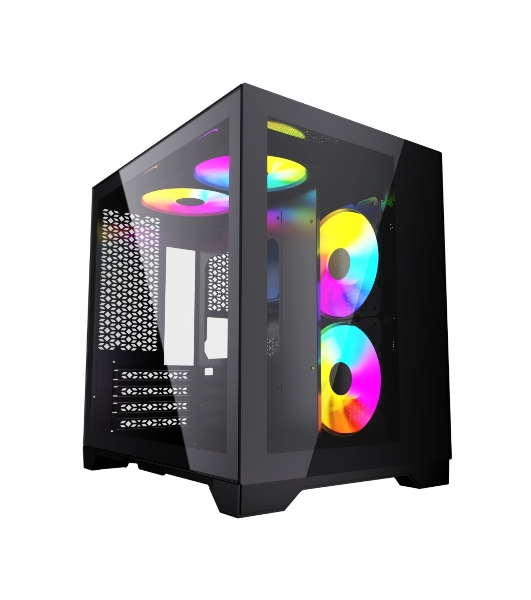 Компьютерный корпус Powercase Vision Micro, Black, Tempered Glass, 4х 120мм 5-color fan, черный, mATX (CVBM-L4)
