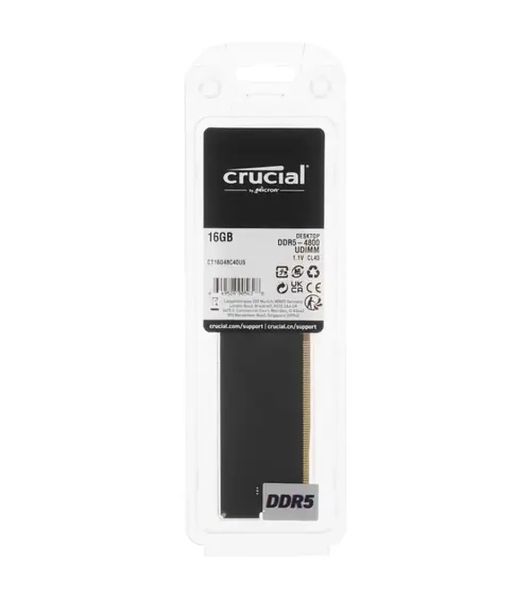 Оперативная память Crucial, DDR5, 16GB (1x16 GB), 4800 MHz, CL40, DIMM