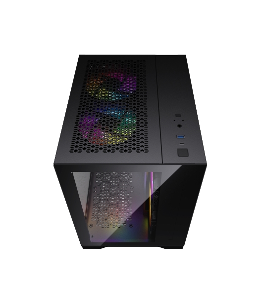 Компьютерный корпус Powercase Vision Micro, Black, Tempered Glass, 4х 120мм 5-color fan, черный, mATX (CVBM-L4)