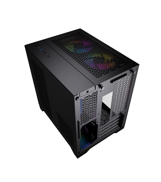Компьютерный корпус Powercase Vision Micro, Black, Tempered Glass, 4х 120мм 5-color fan, черный, mATX (CVBM-L4)