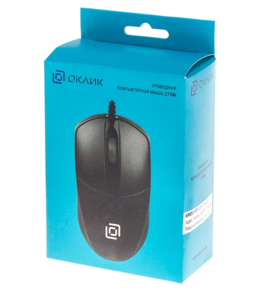 Мышь проводная Oklick 275M черный, 1000 dpi, USB, кнопки - 3