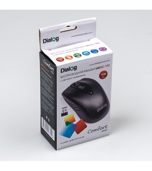 Мышь беспроводная Dialog Comfort MROC-17U черный, 1200 dpi, радиоканал, USB, кнопки - 3