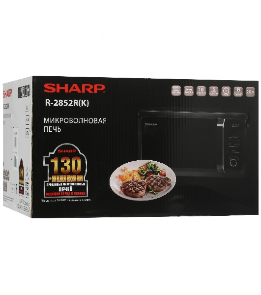 Микроволновая печь Sharp R2852RK черный/серебристый, 20 л, 800 Вт, переключатели - кнопки, поворотный механизм