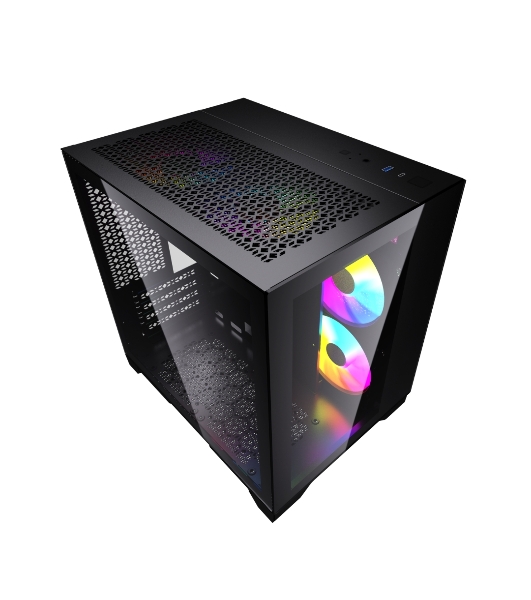 Компьютерный корпус Powercase Vision Micro, Black, Tempered Glass, 4х 120мм 5-color fan, черный, mATX (CVBM-L4)