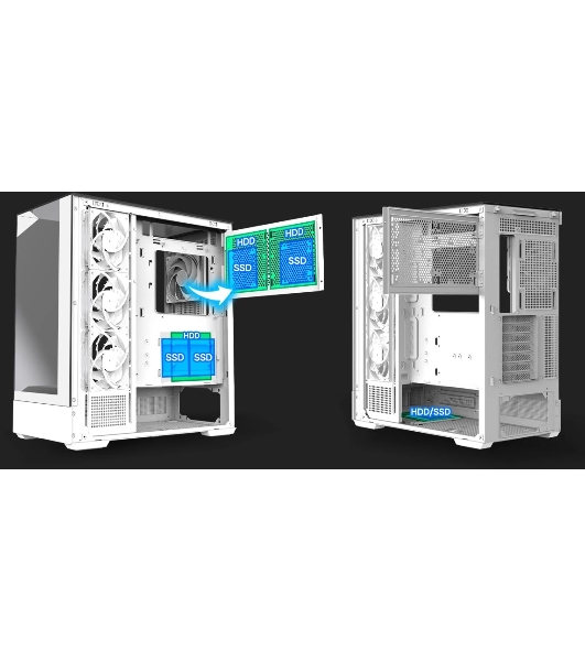 Компьютерный корпус ZALMAN P40 Prism Plus, ATX, белый, WINDOW, 3xCombo (3.5'' or 2.5'), 1xUSB TYPE-C, 2xUSB 3.0, SIDE 3x120мм ARGb, REAR 1x120мм ARGb