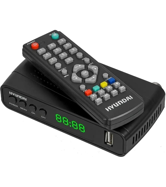 Приставка для цифрового ТВ Hyundai H-DVB520 черный, DVB-T2, DVB-T, DVB-C, HDMI, USB 2.0 х2