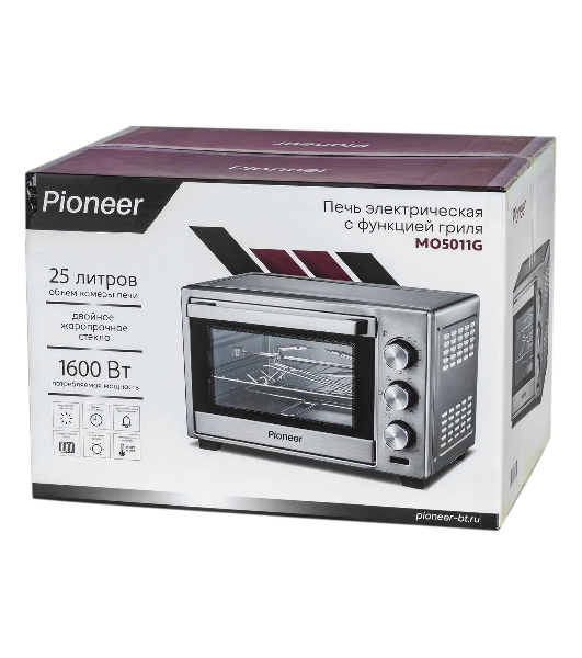 Мини-печь Pioneer MO5011G 25 л, 1600 Вт, серебристый
