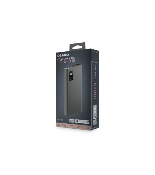 Портативный аккумулятор OLMIO QR-10, 10000mAh, 22.5W, QuickCharge3.0/PowerDelivery, LCD, серый