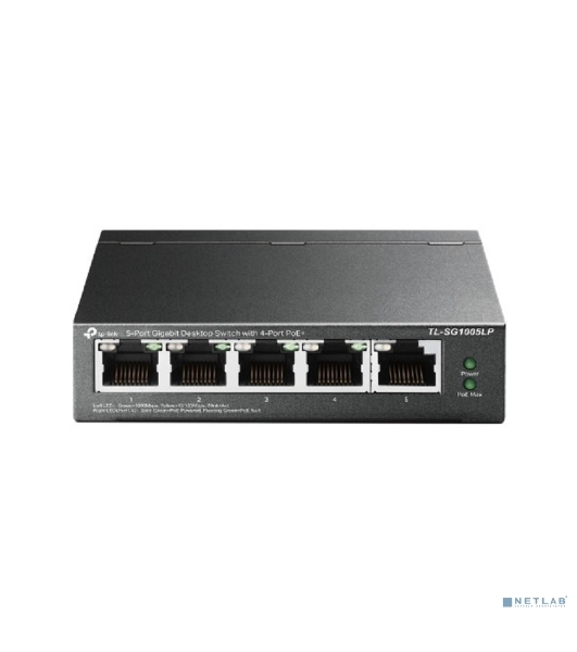 Коммутатор TP-Link 5-Port Gigabit Unmanaged Switch with 4-Port PoE+, metal case, desktop mount, PoE budget 40W.