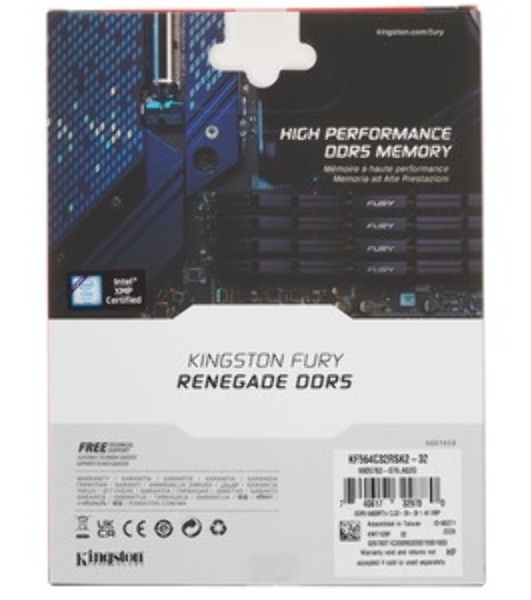 Оперативная память Kingston Fury Renegade, DDR5, 32Gb (1x32GB), 6400MHz, CL32, DIMM, радиатор, серебристый/черный