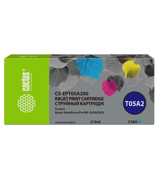 Картридж струйный Cactus CS-EPT05A200 (T05A2) голубой (215 мл) для Epson WorkForce Pro WF-C878/C879