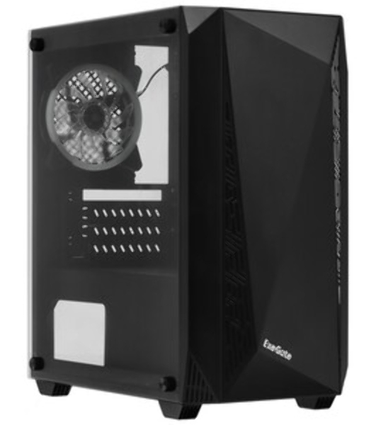 Компьютерный корпус Minitower ExeGate EX294384RUS Mistery R2 (mATX, без БП, 2*USB+1*USB 3.0, аудио, черный, 1 вент. 12см с RGb подсветкой и полоса на передней панели, боковая панель - закаленное стекло)