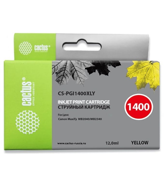Картридж струйный Cactus CS-PGI1400XLY желтый (12 мл) для HP Canon MB2050/MB2350/MB2040/MB2340