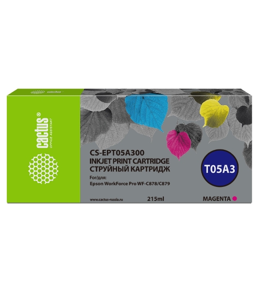 Картридж струйный Cactus CS-EPT05A300 (T05A3) пурпурный (215 мл) для Epson WorkForce Pro WF-C878/C879