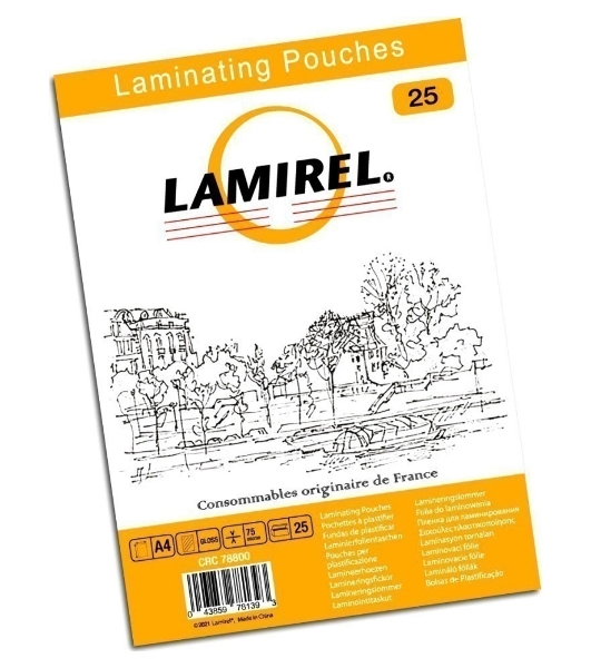 Пленка для ламинирования Fellowes 75мкм A4 (25шт) глянцевая216x303мм Lamirel (LA-78800)