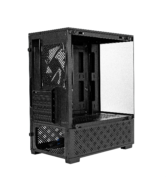 Компьютерный корпус Minitower ExeGate i3 SEA (mATX, без БП, 1*USB+1*USB 3.0, HD аудио, черный, 1 вент. 12см с RGb подсветкой, передняя и боковая панели - закаленное стекло)