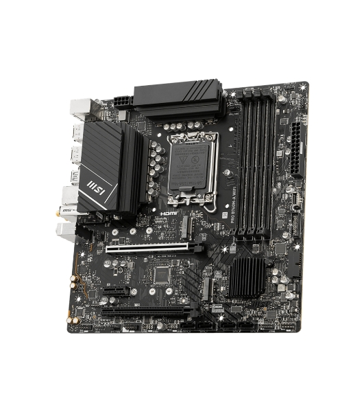 Материнская плата MSI PRO B760M-A WIFI, LGA 1700, Intel B760, 4xDDR5, 4xSATA, 2xM.2, 1xPCI-E 4.0 x16, 1xPCI-E 4.0 x4, 2xHDMI, 2xDP, 1x2.5Gb LAN, 2xUSB-A 2.0, 2xUSB 3.2 Gen 1, 2xUSB 3.2 Gen 2, 3x3.5 мм, 7.1, Micro-ATX