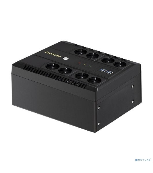 Источник бесперебойного питания ExeGate NEO NNB-1000.LED.AVR.8SH.CH 1000VA/650W, LED, AVR, 8*Schuko, 4*USB-порта для зарядки, черный