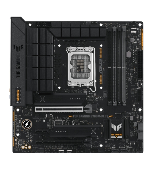 Материнская плата ASUS TUF GAMING B760M-PLUS, LGA 1700, Intel B760, 4xDDR5, 4xSATA, 2xM.2, 1xPCIe 5.0 x16, 1xPCIe 4.0 x4, 1xPCIe x1, 2xUSB-A 3.2 Gen 2, 3xUSB-A 3.2 Gen 1, 2xUSB 2.0, 1xUSB-C 3.2 Gen 2x2, 1x2.5Gb LAN, 5x3.5 мм, 7.1, mATX