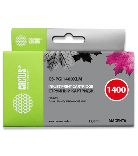 Картридж струйный Cactus CS-PGI1400XLM пурпурный (12 мл) для HP Canon MB2050/MB2350/MB2040/MB2340