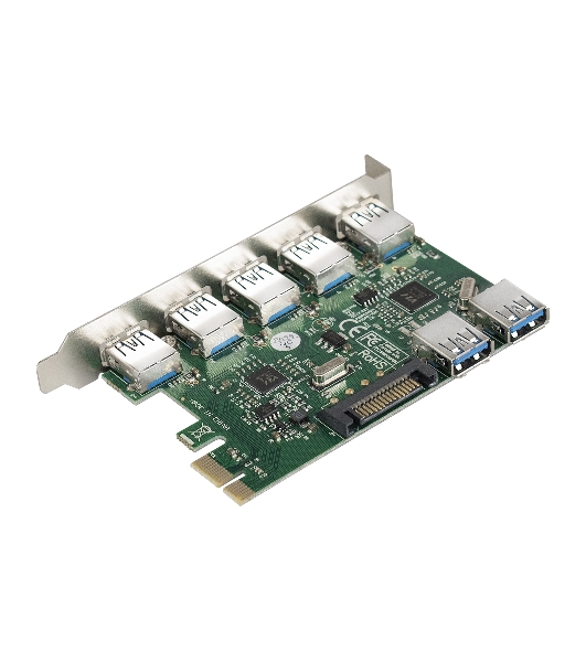 Контроллер ExeGate EXE-317 PCI-E 2.0, 5*USB 3.0 ext + 2*USB 3.0 int, разъем доп.питания (OEM)