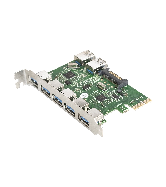 Контроллер ExeGate EXE-317 PCI-E 2.0, 5*USB 3.0 ext + 2*USB 3.0 int, разъем доп.питания (OEM)