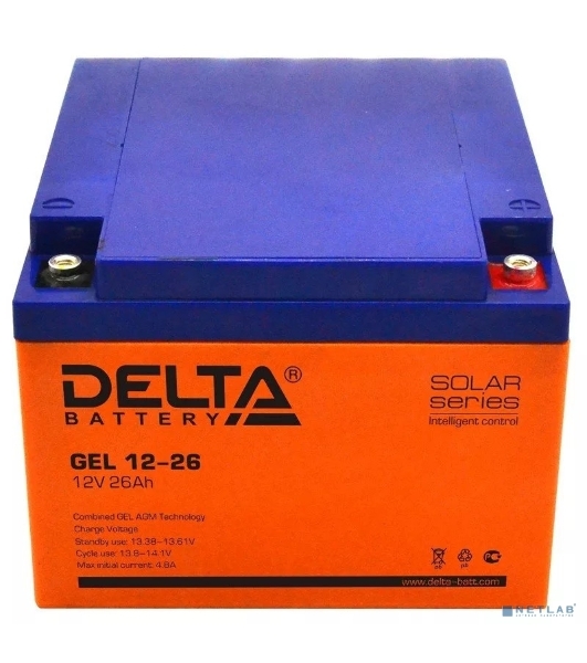 Аккумуляторная батарея Delta GEL 12-26 напряжение 12В, емкость 26А·ч (174х166х125мм)