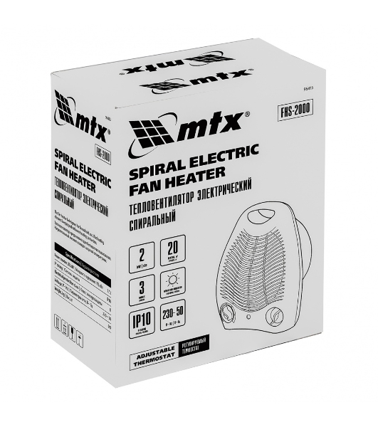 Тепловентилятор MTX FHS-2000, белый, 1000/2000 Вт, 25 м2, термостат